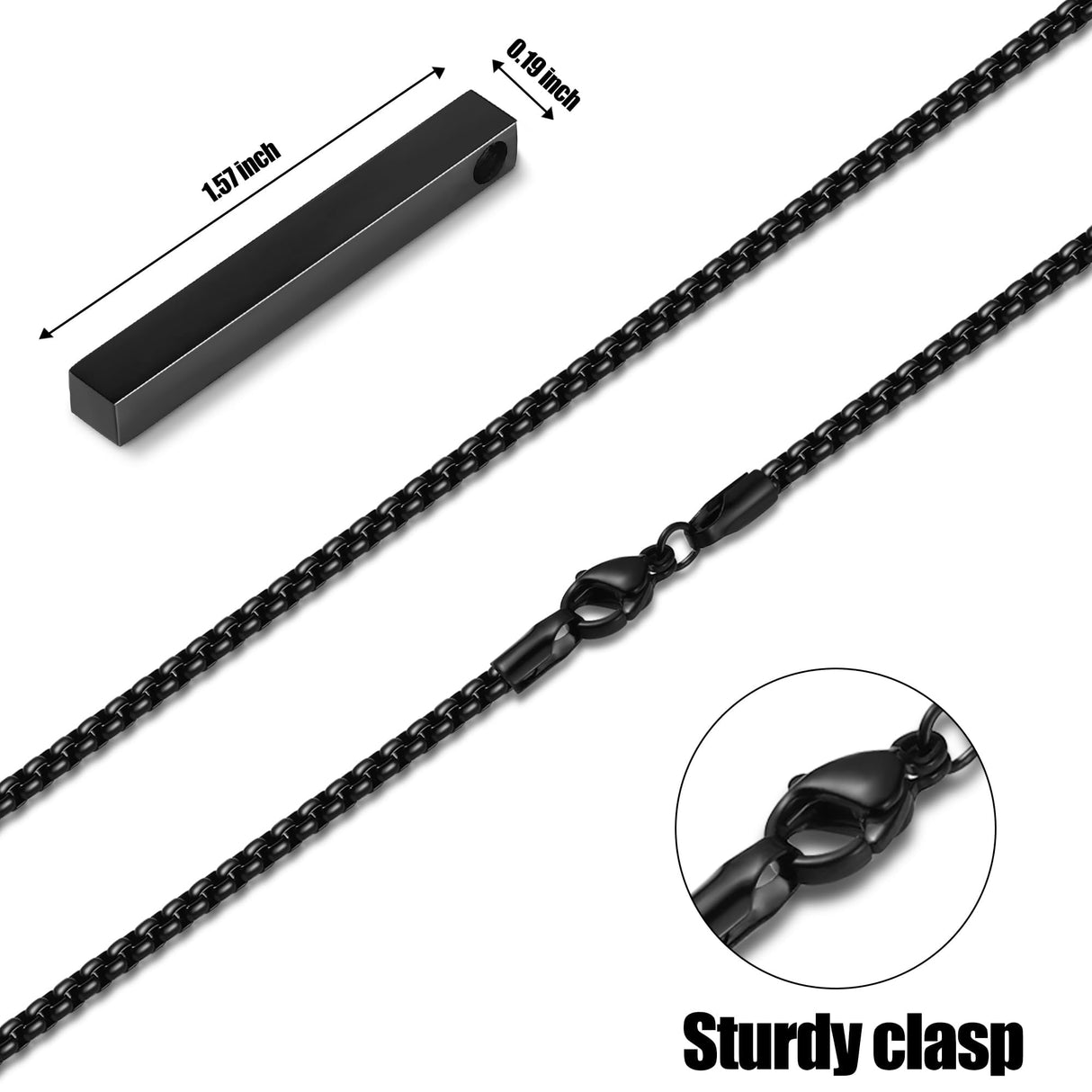 Fiusem Black Pendant Necklace for Men, Rectangular Pierced Necklace 26Inch