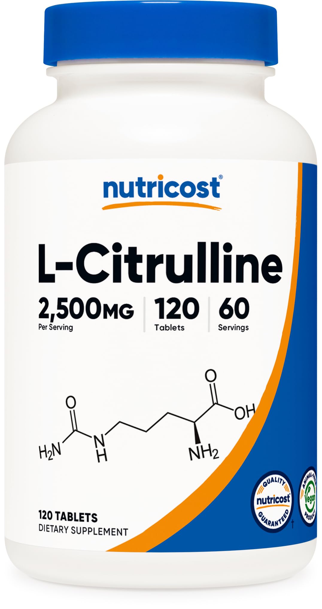 Nutricost L-Citrulline 2500mg Per Serving, 60 Servings, 1250mg Per Tablet, 120 Tabs - Non-GMO and Gluten Free Supplement
