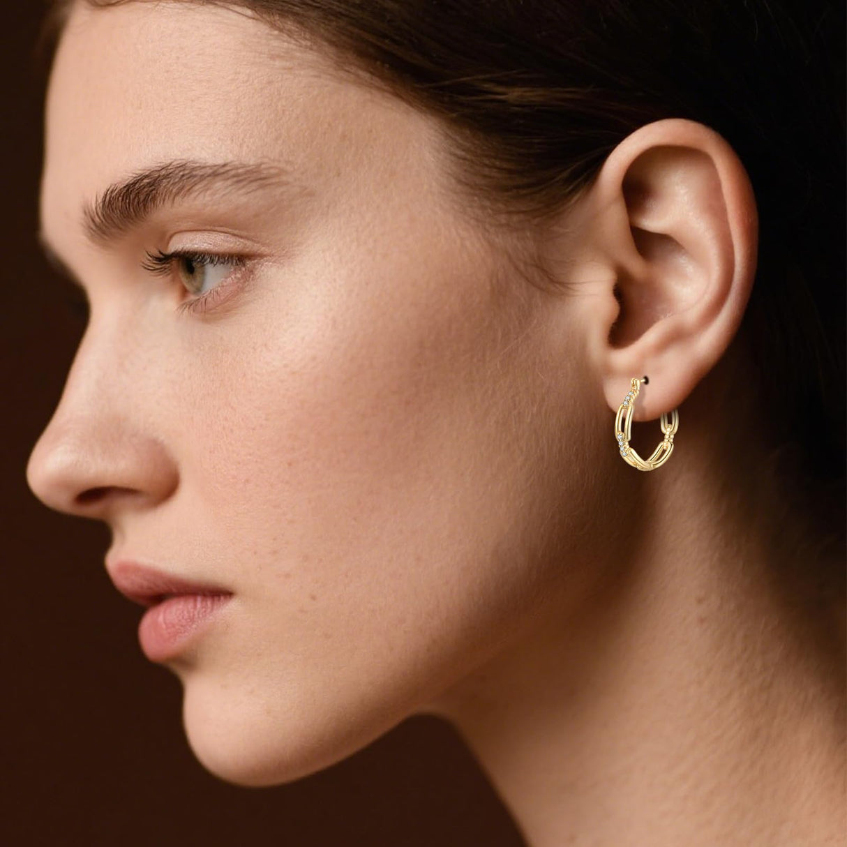 RYHIX 14K Gold Hoop Huggie Earrings for Women Gold Earrings Hoops Earring Trendy Cable Design Womens Earring 25mm