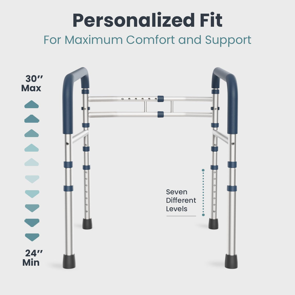 PELEGON Toilet Safety Rails (350 lb) - Adjustable Toilet Safety Frame & Rails, Toilet Safety Rail for Elderly Adults, Toilet Handles for Seniors, Toilet Bars for Elderly, Disabled & Handicap - Grey