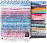 Benevolence LA Authentic Handwoven Mexican Blanket | Yoga Blankets, Outdoor, Picnic, Beach, Camping | Equestrian Saddle | Serape 50x70 inches - Azure, Pack of 1