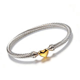 Twisted Cable Bracelet for Women 5mm Stainless Steel Bangle Bracelet with Hook Clasp Designer Brand Inspired david+yurman bracele Valentine Day Gift (Silver and Gold)