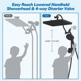 Hibbent cUPC Certified 13'' Shower Head Combo, High Pressure 5 Spray Rainfall Showerhead, 10 Spray Mode Handheld, All Metal Easy Reach 4-way Diverter Arm with Pause Mode, 71'' Hose and Holder, Black