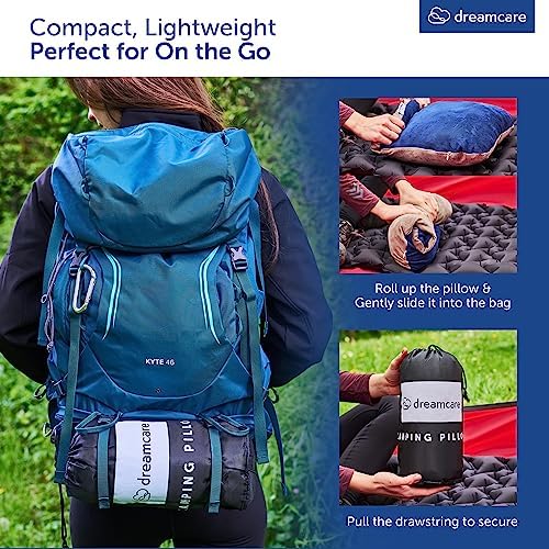 DREAMCARE Camping Pillow, Memory Foam Travel Pillow, Camping Accessories - Small Pillow Camping Essentials Camping Pillows for Sleeping, Backpacking Pillow, Travel Pillows for Sleeping (Medium,Blue)