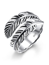 AVECON S925 Sterling Silver Rings, Adjustable Feather Gift for Women & Men