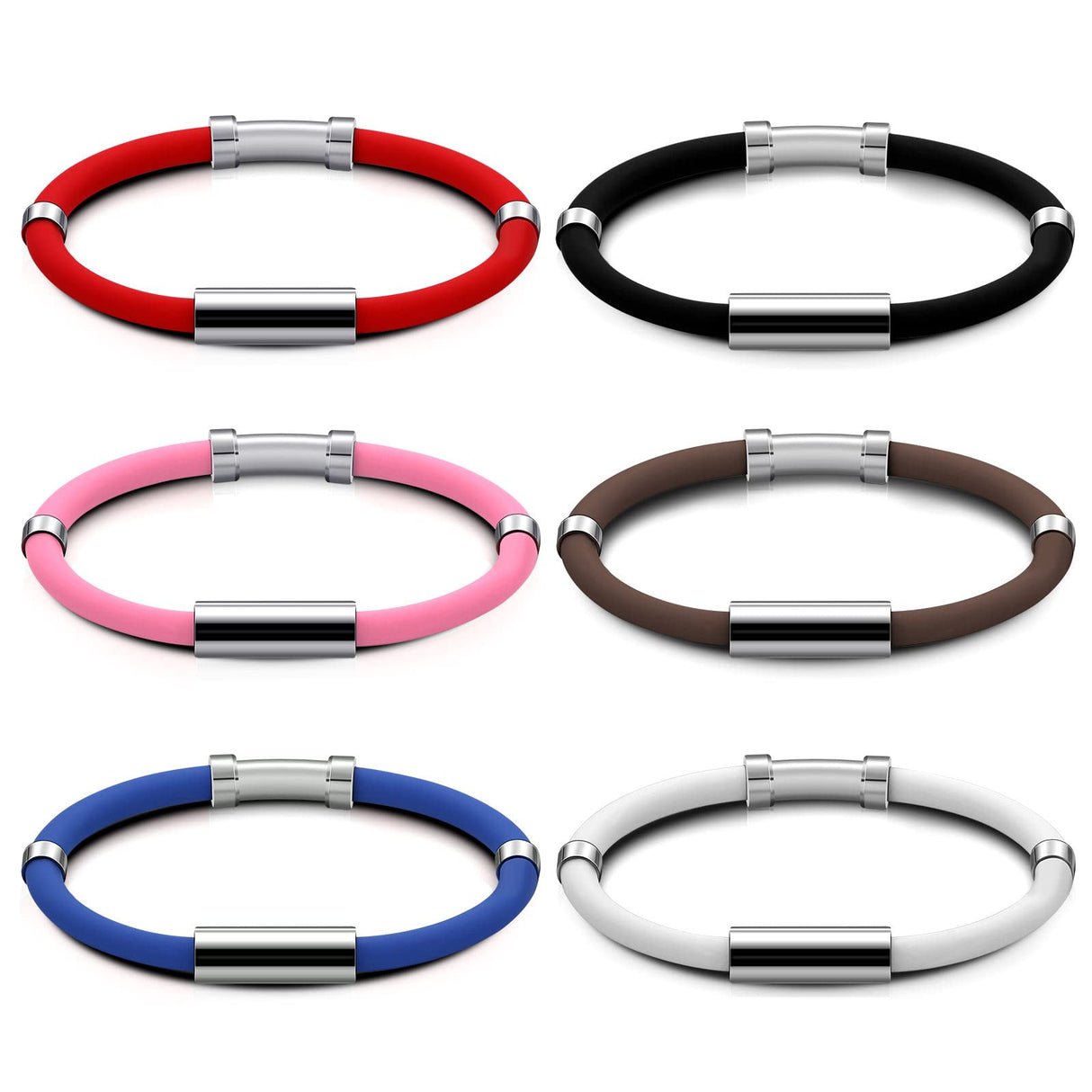 Sosation 6 Pcs Anti Static Bracelet Magnetic Silicone Bracelet Magnetic Stainless Steel Wrist Band for Women Men Unisex, 6 Colors