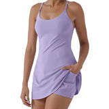 Stuffdatas The Ultimate Tummy Control Backless Active Dress-Stuffdatas Dress with Shorts,Made for Movement (Purple,XX-Large)