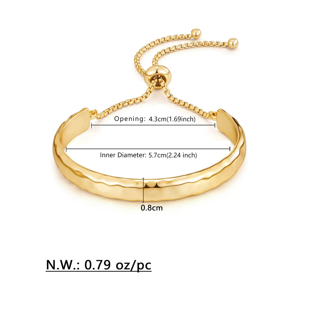 WOWORAMA Gold Bar Bracelet for Women Adjustable Slider Bangle Bracelets 14K Gold Plated Curved Bar Bolo Bracelet Simple Friendship Bracelet - Gold Hammered Bar Bracelet