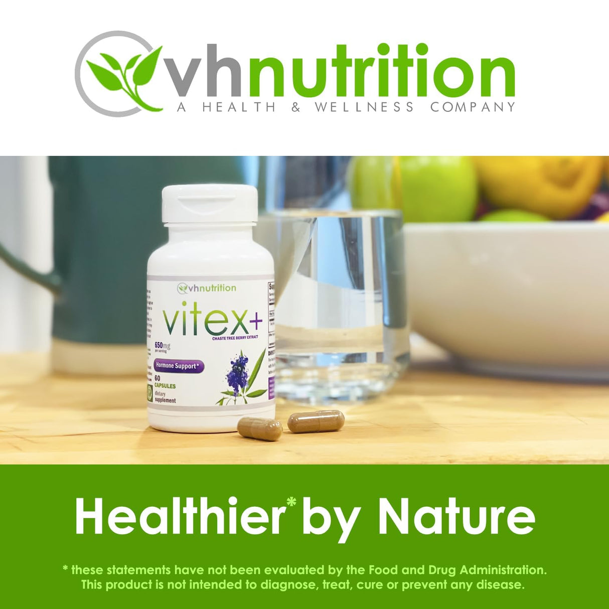 VH Nutrition VITEX+ | Vitex Chasteberry Supplement for Women | Hormonal Balance* and Fertility Support* | 650mg Per Serving of Vitex Berry Extract Powder | 60 Capsules