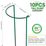 HiGift 10 Pack 24" H x 10" W Tall Plant Support Stakes, Half Round Metal Peony Cages and Supports, Monstera Plant Support Snake Plant Stake Flower Support Ring for Tomato, Hydrangea Outdoor Indoor