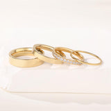YIKOXI 4 Pcs 14k Gold Filled Rings for Women Non Tarnish Wedding Bands Stacking Rings for Women Titanium Steel CZ Simulated Diamond Knuckle Ring Set (4pcs Gold Rings, 7)