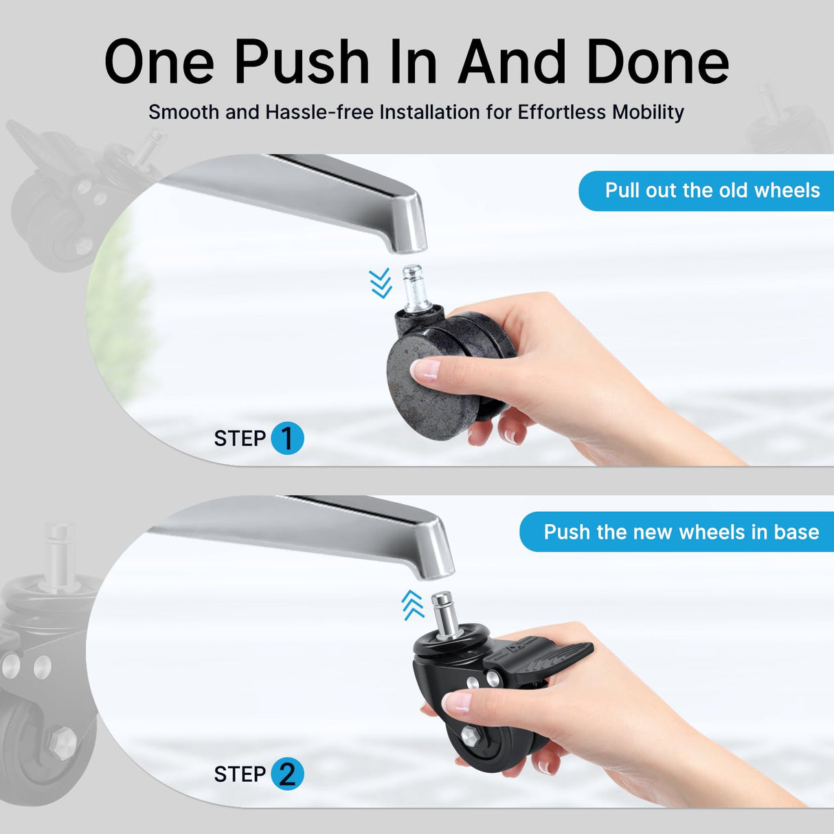 Nefish Office Chair Caster Wheels with Brake, 11mm, 2 Inch Heavy Duty Rubber Office Chair Wheel Replacement, Support 750lbs(Set of 5), Quiet Desk Chair Rollers, Safe for All Floors, Universal Fit