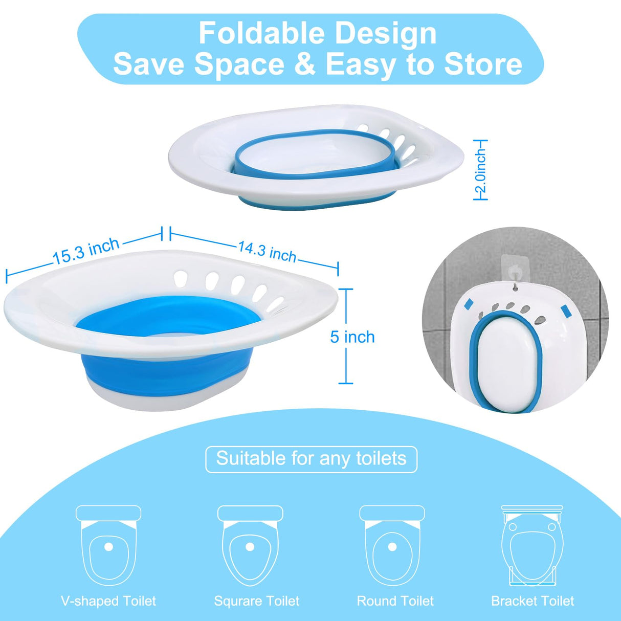 Electric Sitz Bath, Sitz Bath for Hemorrhoids, Sitz Bath for Toilet Seat, Sitz Bath for Postpartum Care, Sits Bath Kit for Women, Automatic Flushing, Foldable, Fits Universal Toilet (Blue Electric)