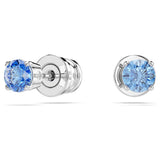 Swarovski Stilla Attract stud earrings, Round cut, Blue, Rhodium finish