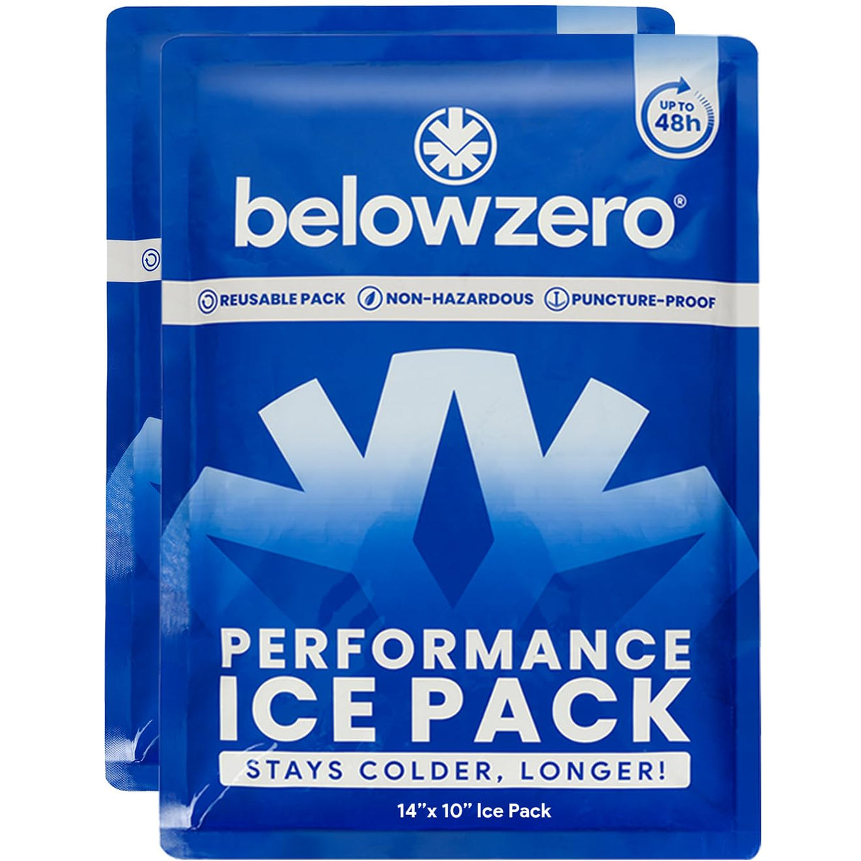 Below Zero Prefilled Reusable Ice Packs for Coolers | Long Lasting Freezer Ice Blocks for Camping, Lunch Bags & More | 48 Hour Cooler Ice Pack Technology | Large 14”x10” (2-Pack)