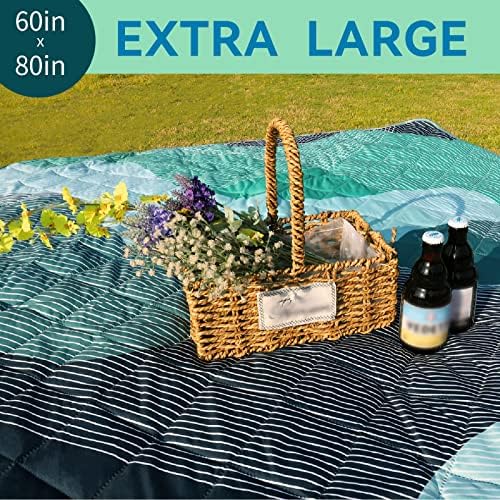 Whale Flotilla Extra Large Waterproof Picnic Blankets 60"x80", Foldable Lightweight Outdoor Blanket for Camping, Hiking, Traveling, Soft Portable Easy to Clean Picnic Mat for Beach Grass Park, Green