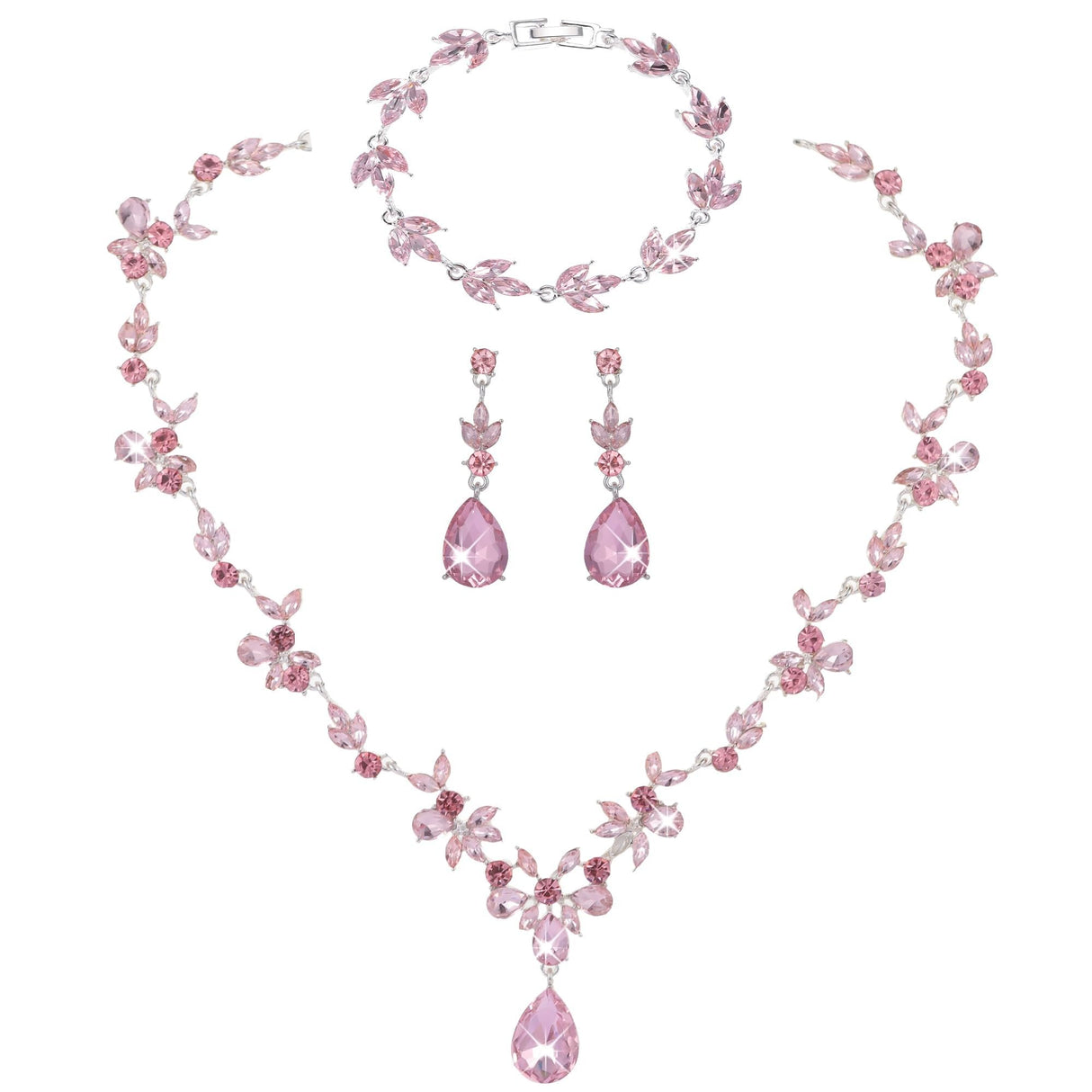 Kamirola Wedding Bridal Jewelry Set for Women, Necklace Dangle Earrings Bracelet Set for Women,Brides,Bridesmaids Crystal Jewelry Set for Wedding Prom Party Crystal Necklace Earrings Bracelet Set