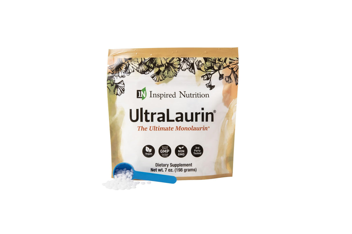 Inspired Nutrition UltraLaurin ® Monolaurin Supplement for Immune Support and Gut Health - Monolaurin Pellets - 7oz - 66 Servings, 3000 mg Each