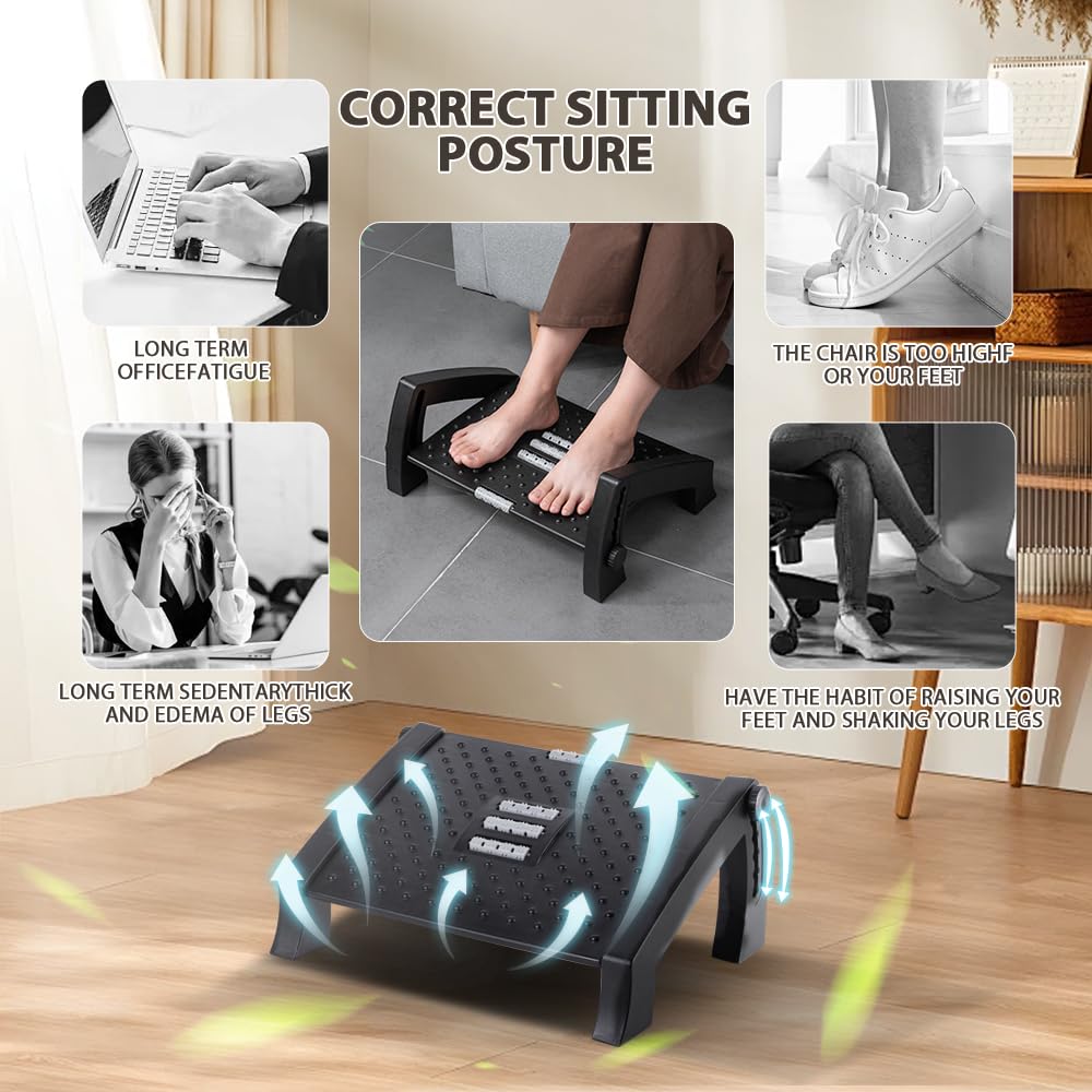 CasaZenith Foot Rest, Six Heights Adjustable Foot Rest for Under Desk at Work, Ergonomic Foot Stool for Under Office Desks, Under Desk Footrest with Foot Massage Roller, Office Leg Rest (Classics)