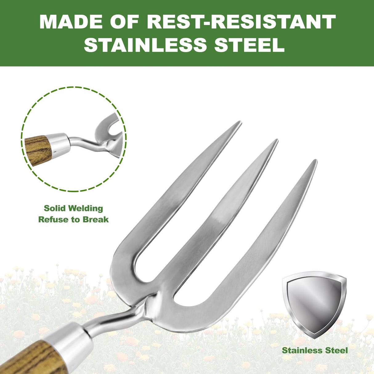 Haliaeetus Garden Hand Fork, 12.3'' Hand Weeding Fork with Sharp Tine
