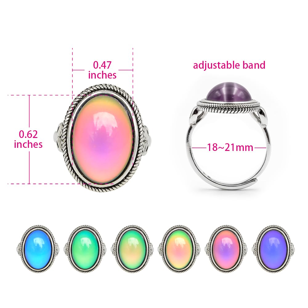 FUN JEWELS Antique Silver Plated Color Change Mood Ring Size Adjustable