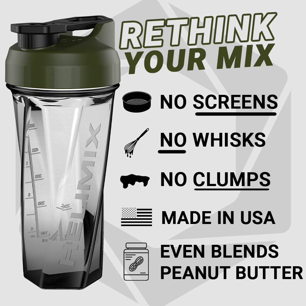 HELIMIX 2.0 Vortex Blender Shaker Bottle Holds upto 28oz | No Blending Ball or Whisk | USA Made | Portable Pre Workout Whey Protein Drink Shaker Cup | Mixes Cocktails Smoothies Shakes | Top Rack Safe