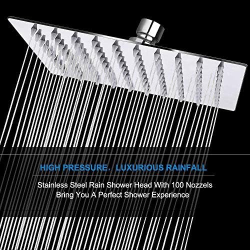 NearMoon Rain Shower Head, High Flow Stainless Steel Square Rainfall Shower, High Pressure Design, Awesome Shower Experience Even At Low Water Flow (8 Inch, Chrome Finish)