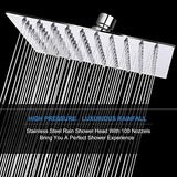 NearMoon Rain Shower Head, High Flow Stainless Steel Square Rainfall Shower, High Pressure Design, Awesome Shower Experience Even At Low Water Flow (8 Inch, Chrome Finish)