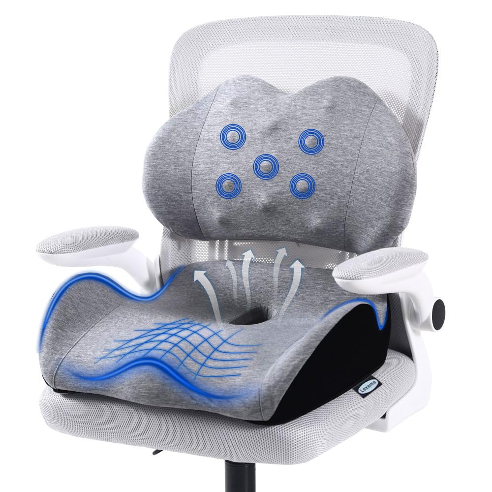 X Large Memory Foam Seat Cushion Lumbar Support Pillow for Sciatica & Tailbone Pressure Relief Coccyx Pad for Office Chair, Car,Wheelchair,Home,Office