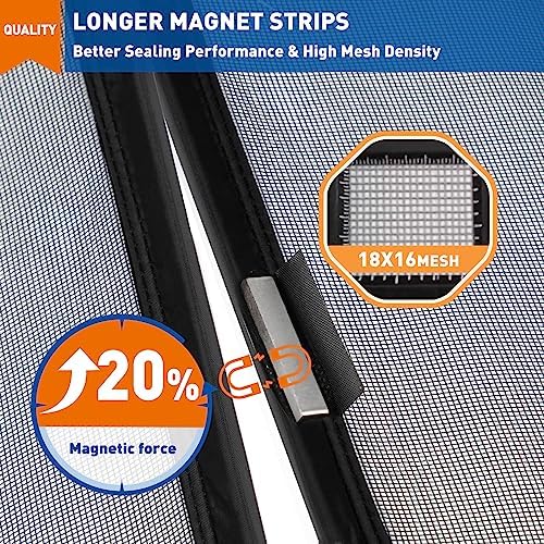 MAGZO Magnetic Screen Door Fit Door Size 72 x 82 Inch, Screen Size 74" x 83" Strong Magnet French Style Mesh, Heavy Duty Fiberglass Mesh with Hook & Loop for Sliding Entrance, Gray