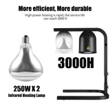 VORIGY Heat Lamp for Food, with Two 250W Bulbs for Fast and Even Heating, Food Heat Lamp with Adjustable Height Stand, Commercial Food Warmer Lamp for Home, Fast Food Restaurant, Buffet, Bakery Black