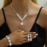 Paxuan Silver / Gold Rhinestone Crystal Wedding Bridal Bridesmaids Earrings Bracelet Set for Women Brides Bridesmaids Crystal Rhinestone Jewelry Set for Wedding Bridal Prom Pageant (Style2 - Necklace + Earrings + Bracelet(Silver Plated White Cubic Zirconi
