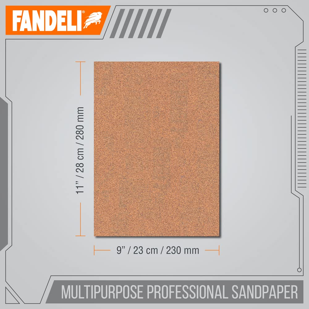 Fandeli | Multi-Purpose Sanding Paper | Assorted Grits (80,120,220) | 25 Sheets of 9'' x 11'' | Perfect for Sanding Metal and Sanding Wood | Hand Sanding | Orbital Sanders