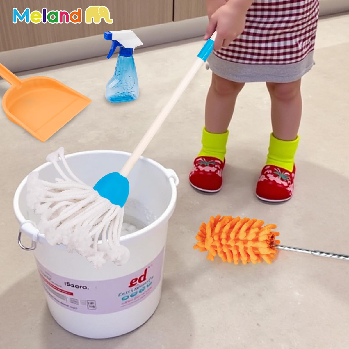 Meland Kids Cleaning Set - 8Pcs Toddler Broom and Toy Vacuum Cleaner, Pretend Play Children House Cleaning Toys, Christmas Birthday Gift for Girls and Boys