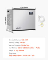 VEVOR Commercial Ice Maker Machine - Head, 360 Lbs/Day Stainless Steel Ice Machine with Self-Cleaning, Scheduled Ice-Making, Adjustable Thickness, Ideal for Restaurant Bar Cafe Hotel - Head Only