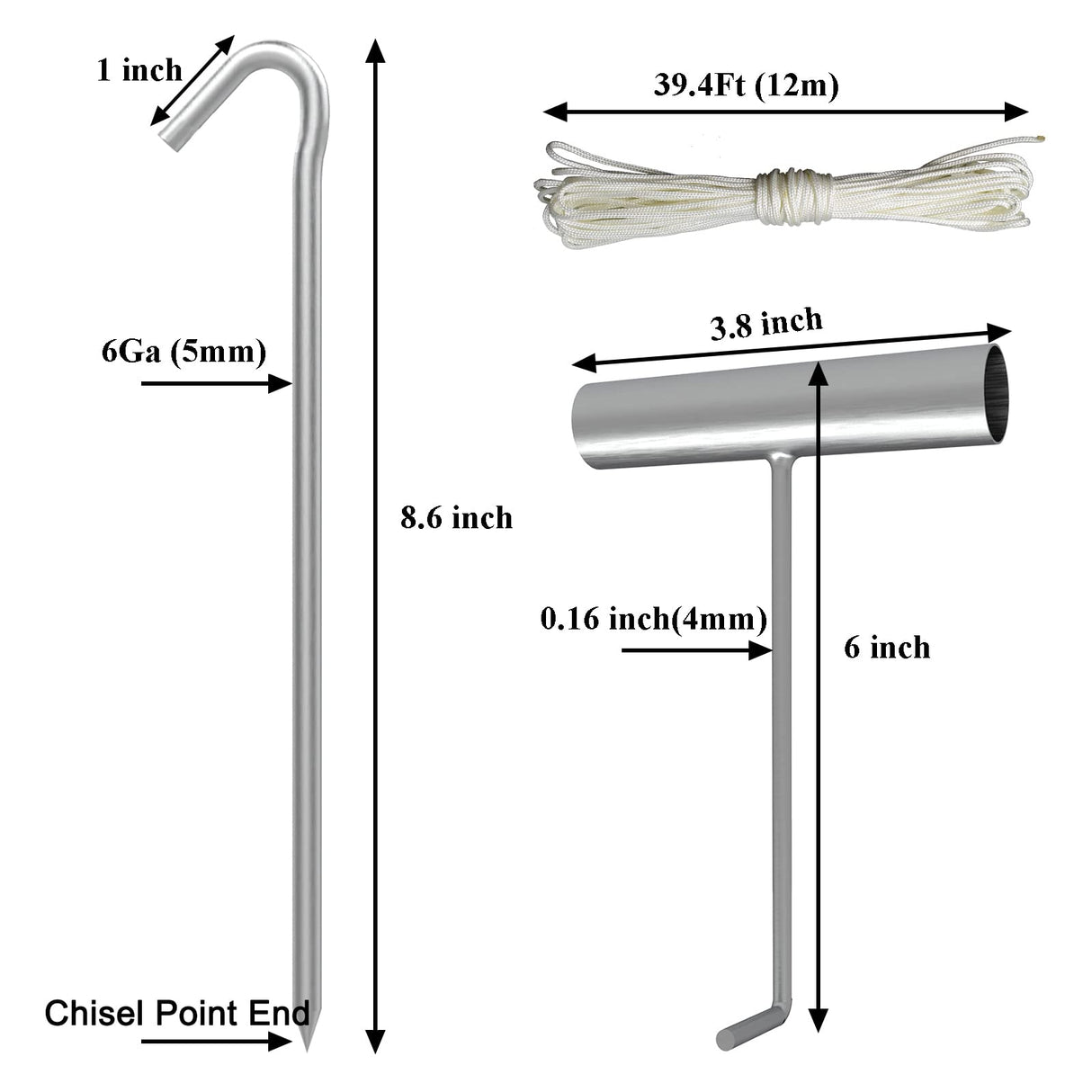 AAGUT Metal Tent Stakes Heavy Duty 9 Inch with Ties and T-Hook for Camping