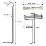 AAGUT Metal Tent Stakes Heavy Duty 9 Inch with Ties and T-Hook for Camping