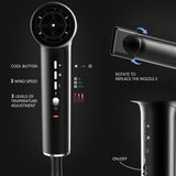 Hair Dryer, Professional Brushless Motor Ionic Hair Blow Dryer with Diffuser, Magnetic Nozzles, 0.83Pound, 2000W, 60dB, 3 Heat Settings & 3 Speed & Cold Settings, Diffuser Hair Dryer, Black