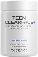 Codeage Teen Clearface Adolescent Face, Skin & Pimples, Vitamins A, C, D3, E, Pantothenic Acid, Niacin, Zinc Supplement Teenagers, Probiotics, L-Lysine, Omega-3, Oily Skin, Pores, Spots - 60 Capsules