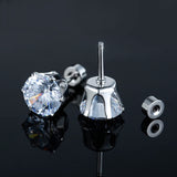 6 Pairs Screw Back Titanium Surgical Stainless Steel Round Square Princess Cut CZ Earrings For Women Men Hypoallergenic Cubic Zirconia Earrings (White Gold Plated)