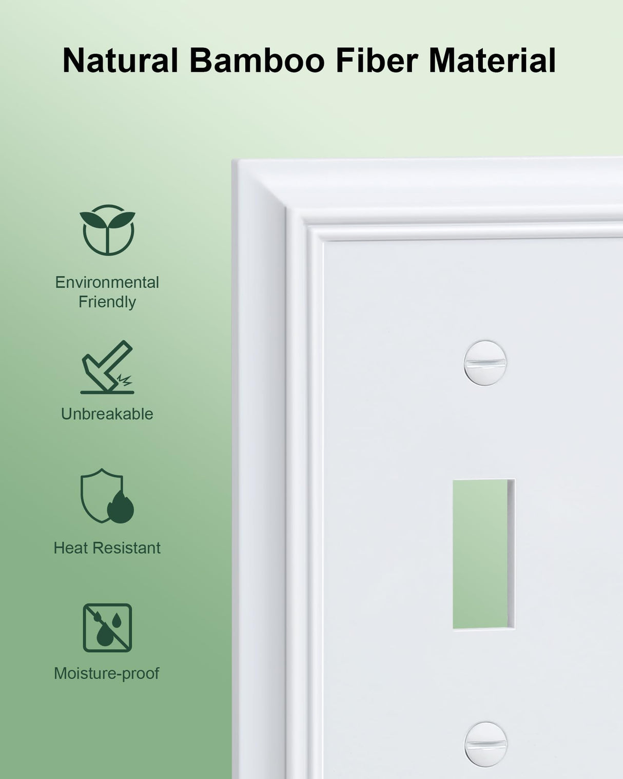 2-Pack Combo Triple Toggle/Decorator Outlet Cover Plate, Pure White Decorative Switch Plates and Outlet Covers, Durable Natural Bamboo Fiber Wall Plates for Electrical Outlet, Receptacle, GFCI Outlet