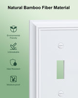 2-Pack Combo Triple Toggle/Decorator Outlet Cover Plate, Pure White Decorative Switch Plates and Outlet Covers, Durable Natural Bamboo Fiber Wall Plates for Electrical Outlet, Receptacle, GFCI Outlet