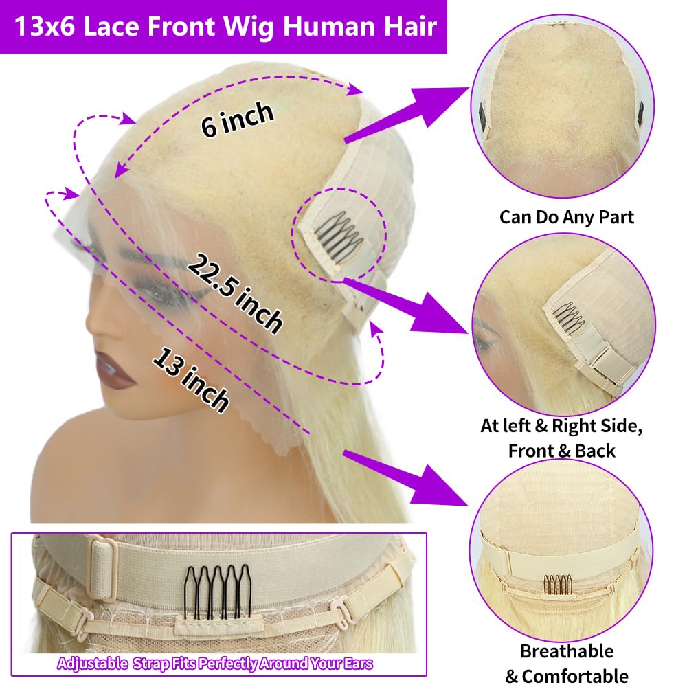 32 Inch 613 13x6 Lace Front Wig Human Hair 200 Density Blonde Straight Lace Front Wigs Human Hair Blonde Wig Human Hair Pre Plucked 613 HD Lace Frontal Wigs Human Hair For Women 613 Human Hair wig
