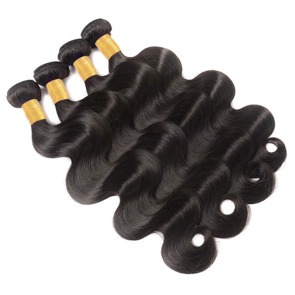 Body Wave Bundles Human Hair 18 20 22 24 Inch 100% Unprocessed 12A Brazilian Hair 4 Bundles Human Hair Body Wave Hair Extensions Natural Black