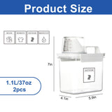 Laundry Detergent Dispenser, Liquid Laundry Container & Powder Soap Dispenser, 2 Pack Plastic Laundry Storage for Laundry Room Organization, Fabric Softener Dispenser (1.1L)