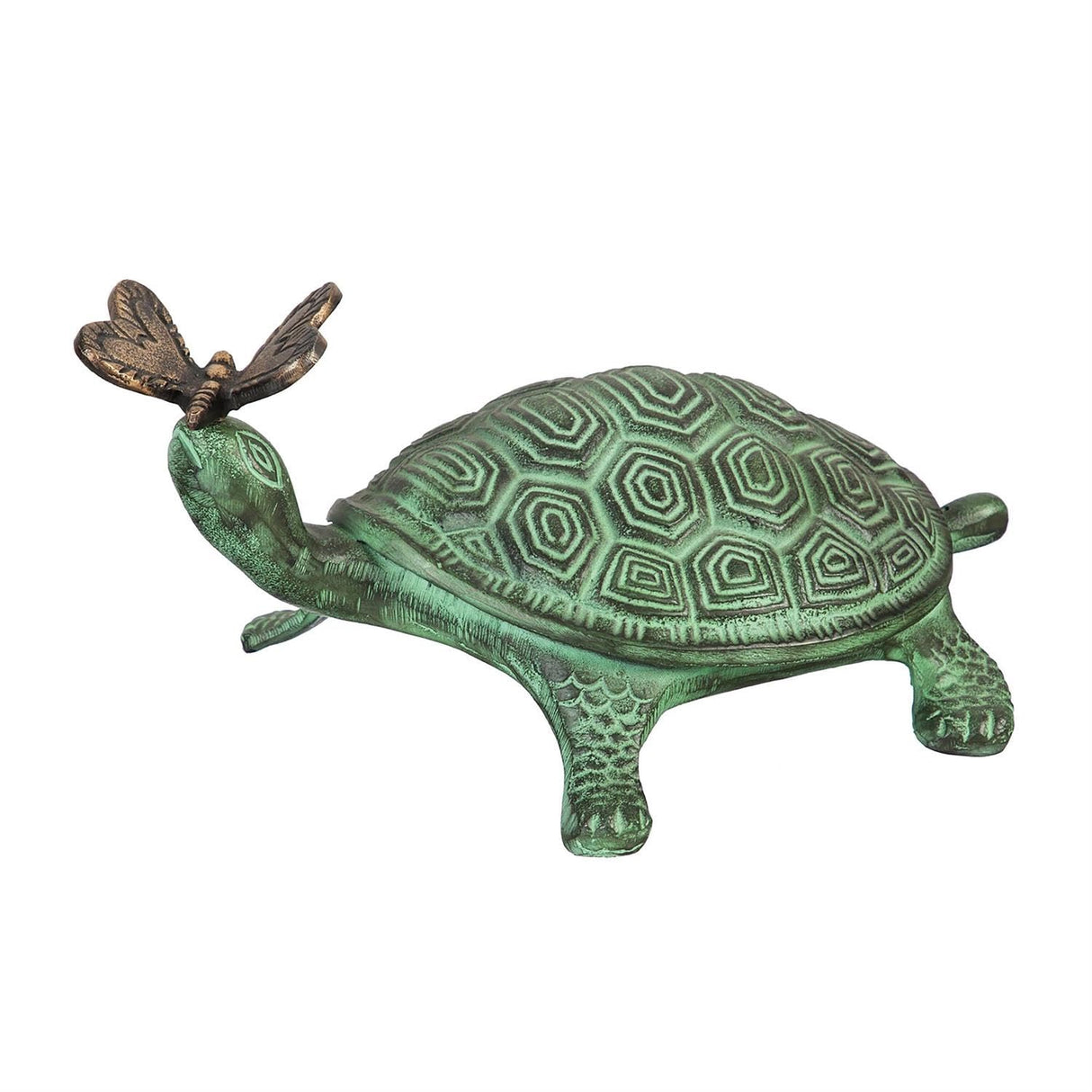 Evergreen Garden 14" L Beautiful Summer Turtle and Butterfly Metal Garden Statue, Fade and Weather Resistant Outdoor Decoration for Homes, Yards and Gardens