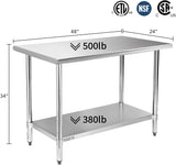 STABLEINK NSF Stainless Steel Prep Table 48 x 24 Inches Metal Work Table with Adjustable Undershelf for Commercial Kitchen, Restaurant, Hotel and Garage