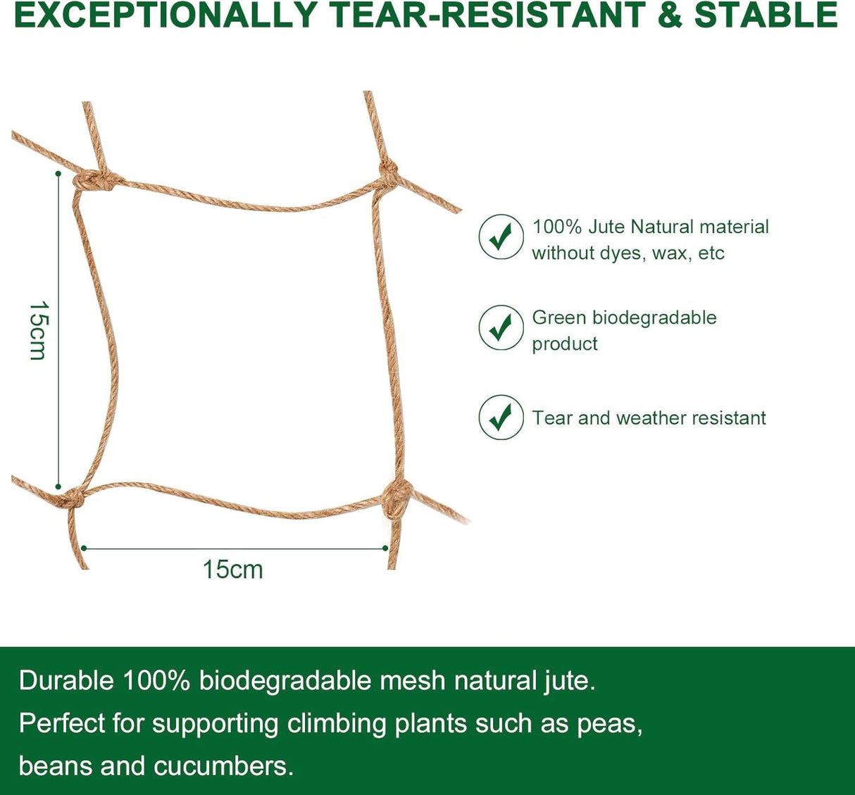 Jute Trellis Netting - Jute Netting for Garden, Heavy Duty Plant Support Netting for Climbing Plants, Cucumber, Vine, Fruits & Vegetables, Climbing Vining Plants (6.6 Ft x 9.8 Ft, 5.9 Inch Squares)