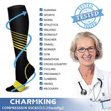 CHARMKING Compression Socks for Women & Men (8 Pairs) 15-20 mmHg Graduated Copper Support Socks are Best for Pregnant, Nurses - Boost Performance, Circulation, Knee High & Wide Calf (S/M, Multi 34)