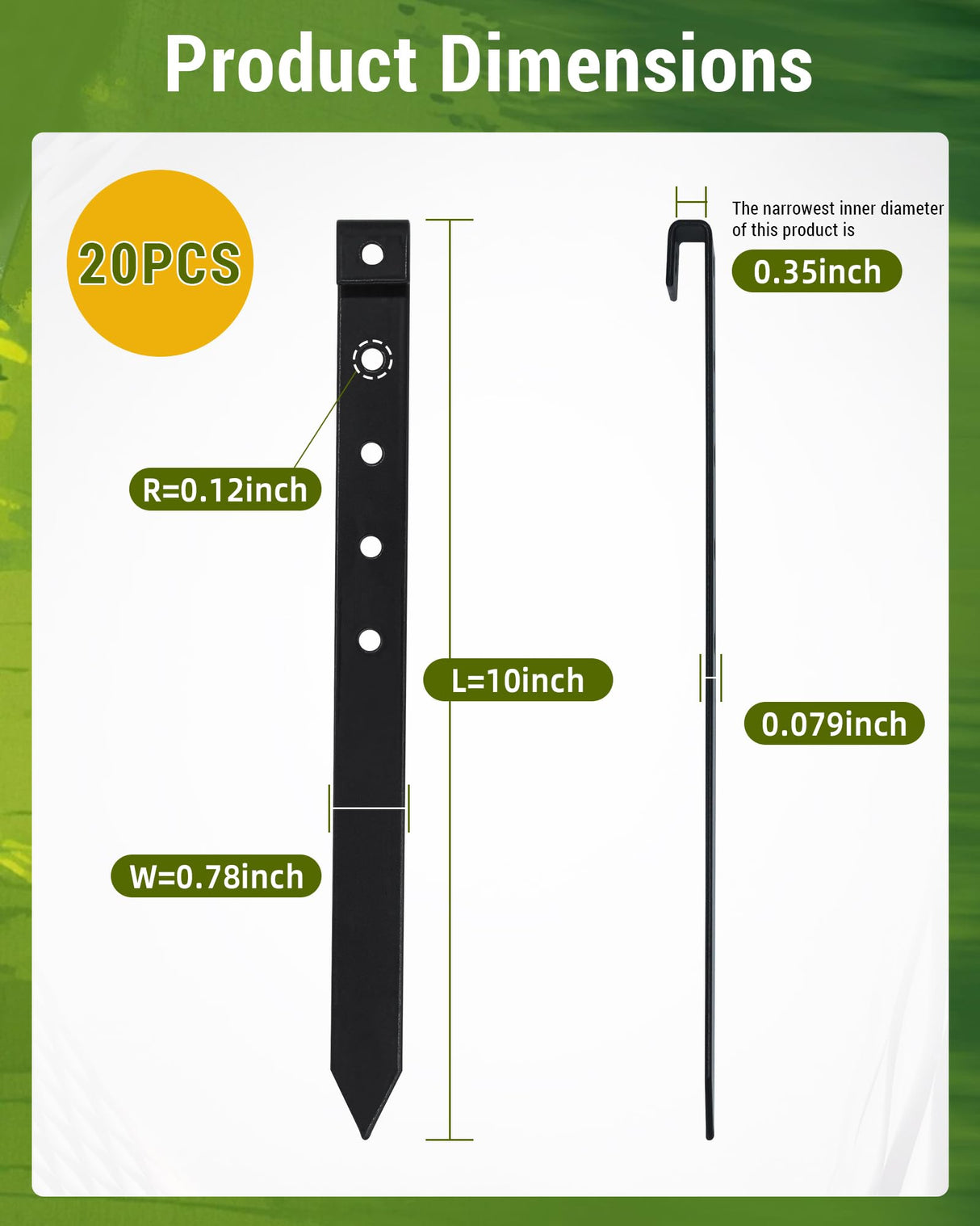 20Pcs Landscape Edging Garden Stakes,10 Inch Metal Garden Stakes,Fence Stakes,Metal Stakes for Edging,Terrace Board,Grass Barrier,Garden Edging Coil (Black)